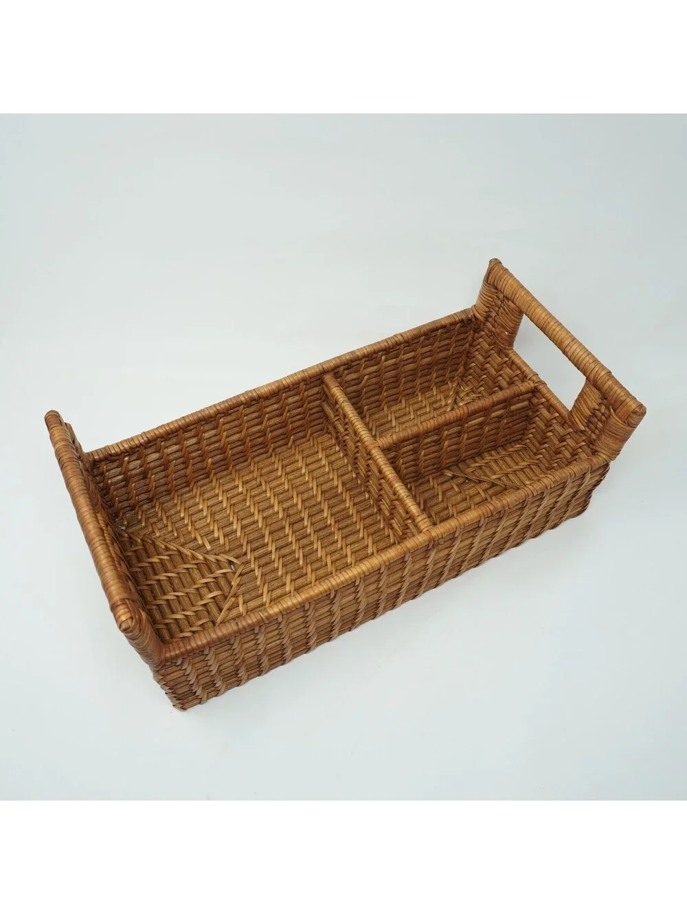 Handwoven Rectangular Storage Basket with Handles and Dividers